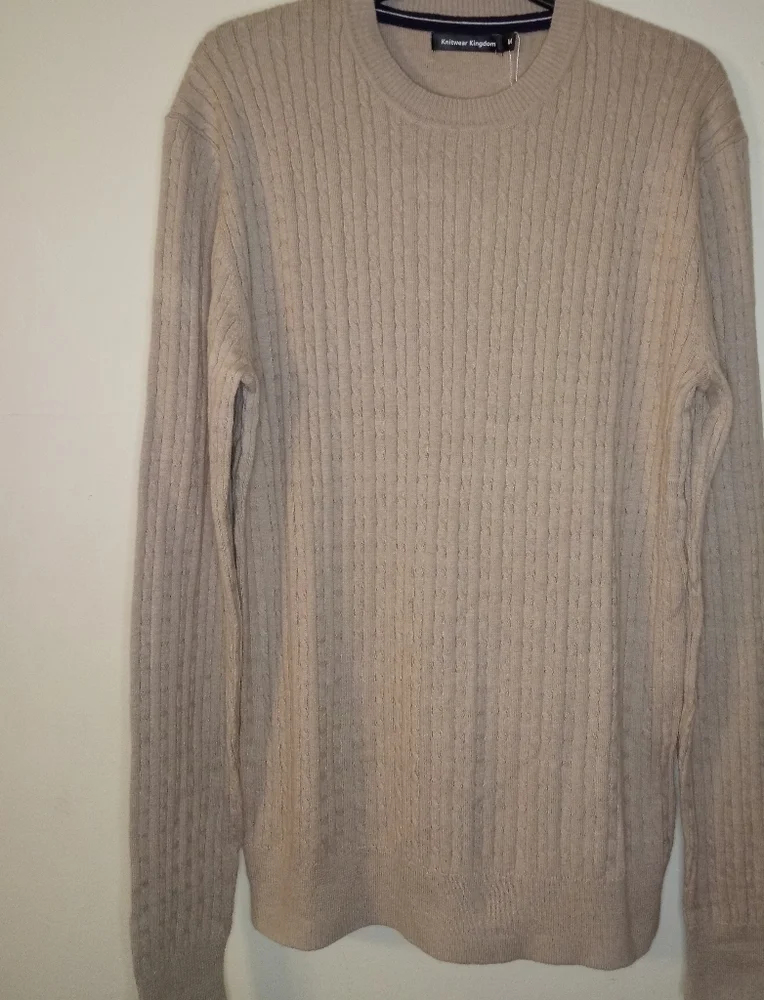 knitwear kingdom Khaki crewneck cable-knit long sleeve Sweater